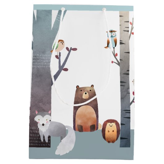 初期のなベビーの森林動物の木の鳥 ミディアムペーパーバッグ (裏面)