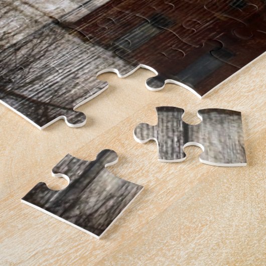 初期のな国のWoodgrainの冬の木の赤の納屋 ジグソーパズル (側面)