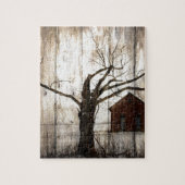 初期のな国のWoodgrainの冬の木の赤の納屋 ジグソーパズル (縦)