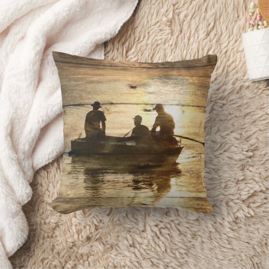 初期のな国湖のボートのカヌーの魚釣り クッション (ブランケット)