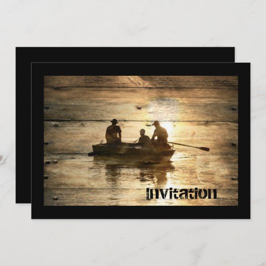 初期のな国湖のボートのカヌーの魚釣り 招待状 (正面/裏面)