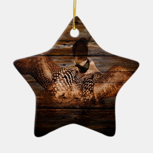 初期のな納屋の木製の西欧諸国の水鳥の水潜り鳥 セラミックオーナメント (正面)