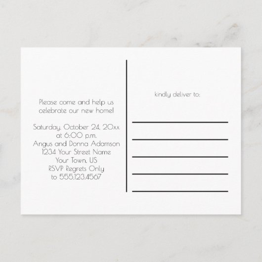 初期のな離れ家のヒツジによっては|引っ越し祝いパーティーのパーティーが家へ帰ります インビテーションポストカード (裏面)