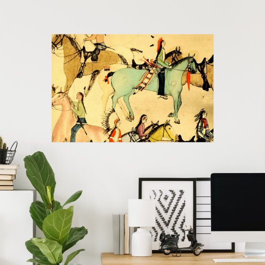 初期のインディアンウマヴィンテージフォークアートスケッチ ポスター (ホームオフィス)