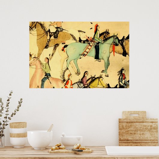 初期のインディアンウマヴィンテージフォークアートスケッチ ポスター (キッチン)