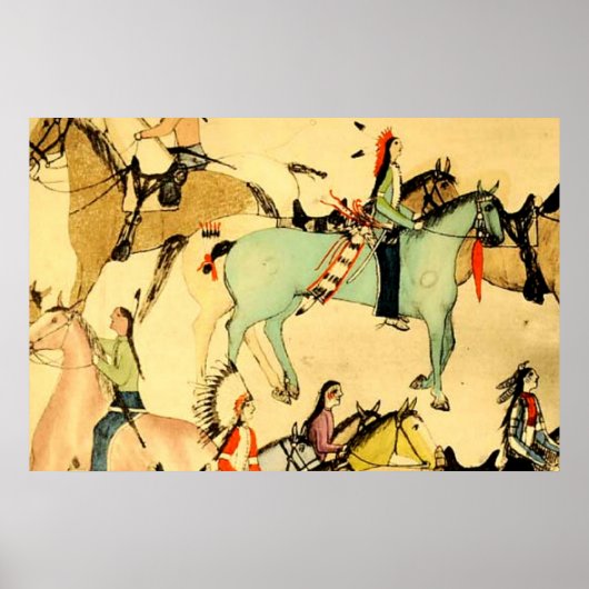 初期のインディアンウマヴィンテージフォークアートスケッチ ポスター (正面)