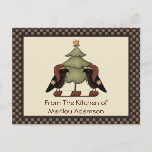 初期のクリスマスのカラスレシピカード シーズンポストカード (正面)