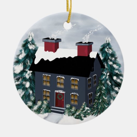 初期のクリスマスシーンハウスオーナメント セラミックオーナメント (正面)