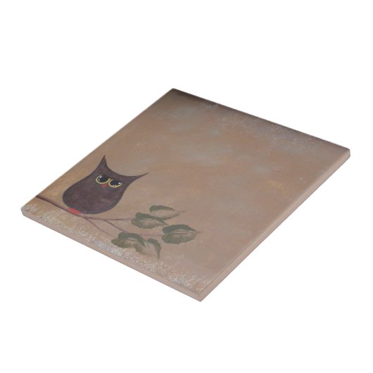 初期のフォークアートフクロウ絵画アクリル タイル (側面)
