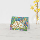 初期のフォークアート子猫、猫ノートカー空白のド カード (黄色い花)