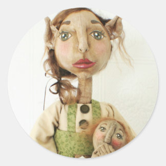 初期のフォークアート小妖精や小人シール～クリスマスカード ラウンドシール