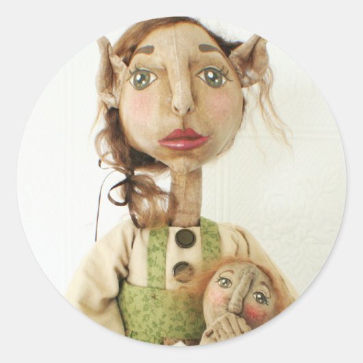 初期のフォークアート小妖精や小人シール~クリスマスカード ラウンドシール (正面)