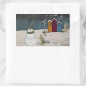 初期のフォークアート雪だるまスノーシーン 長方形シール (バッグ)