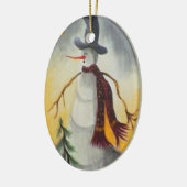 初期のフォークアート雪だるま セラミックオーナメント (左)