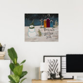 初期のフォークアート雪だるま「友達が集まる」 ポスター (ホームオフィス)