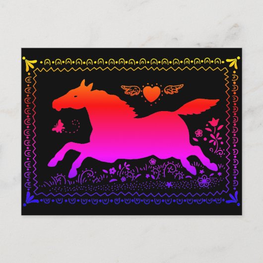 初期のフォークアーランニングトの馬シルエットウマ科の ポストカード (正面)