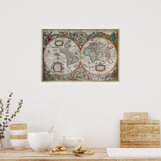 初期の地図，素晴らしい色絵画とs , ポスター (キッチン)