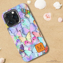 初期の蝶 水彩 紫とオレンジ iPhone 13 PROケース