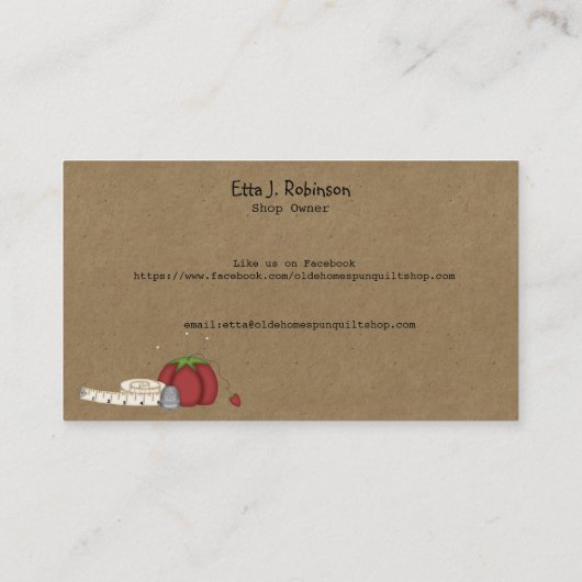 初期の裁縫カスタム素朴 名刺 (裏面)