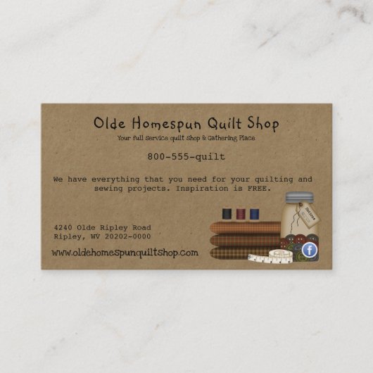 初期の裁縫カスタム素朴 名刺 (正面)