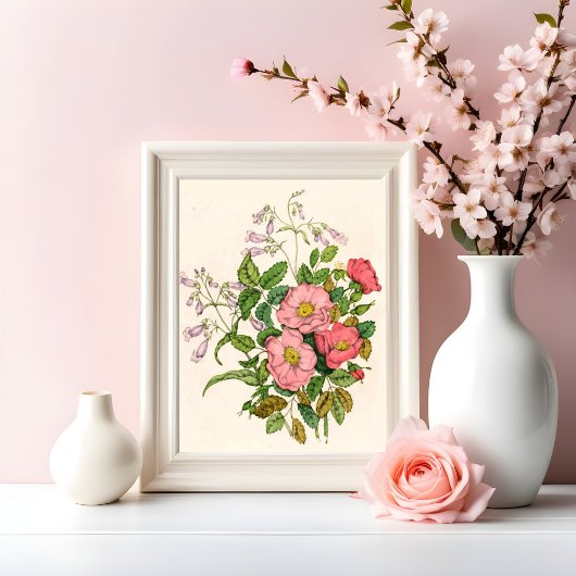 初期の野生のバラ、ペンステモンヒゲ – タン(1868) フォトプリント           