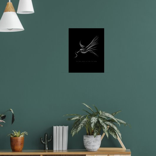 初期の鳥がワームをキャッチ – Line Art Proverb ポスター (リビング1)