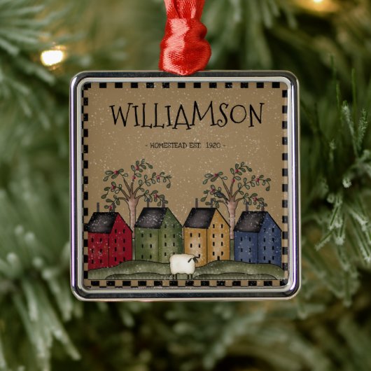 初期のSALTBOXハウスファミリー名素朴 メタルオーナメント (ツリー)