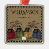 初期のSALTBOXハウスファミリー名素朴 メタルオーナメント (正面)