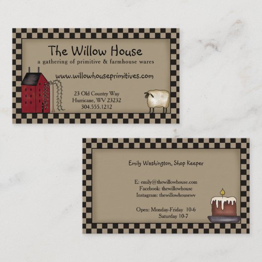 初期のSaltbox HouseとWillow Tree編集可能 名刺 (正面/裏面)