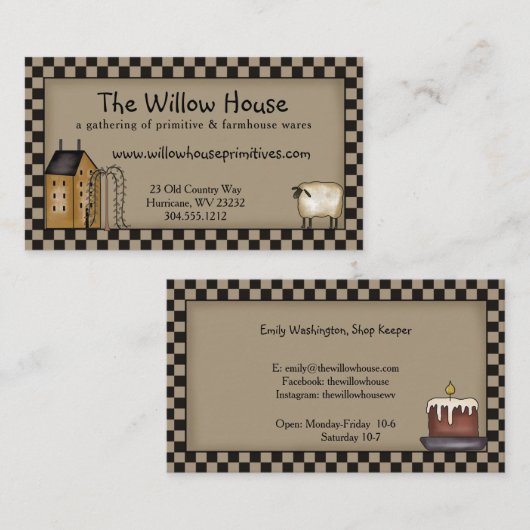 初期のSaltbox HouseとWillow Tree編集可能 名刺 (正面/裏面)