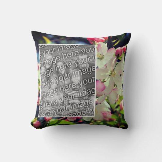 初期春の花のフレームあなたの写真を追加 クッション (正面)