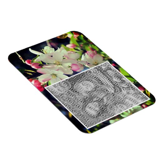 初期春の花のフレームあなたの写真を追加 マグネット (右側)