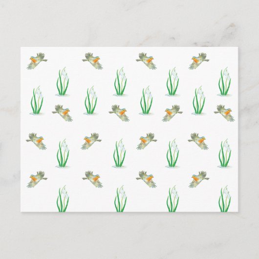 初期春ロビンバード&スノードロップパターン ポストカード (正面)