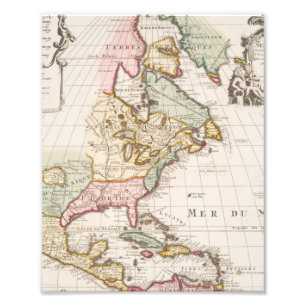 初期(1708年)アメリカ地図~ヴィンテージ,アメリカ フォトプリント