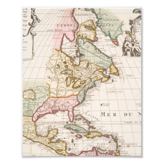 初期(1708年)アメリカ地図~ヴィンテージ,アメリカ フォトプリント (正面)