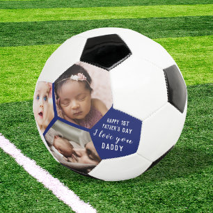 初父の日パパベイビー3枚フォトコラージュ ブルー サッカーボール