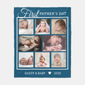 初父の日新父8人の写真コラージュブルー フリースブランケット (正面)