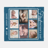 初父の日新父8人の写真コラージュブルー フリースブランケット (正面(横))