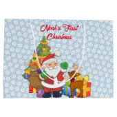 初男の赤ちゃんのクリスマスかわいいサンタクロース ラージペーパーバッグ (裏面)