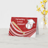 初等卒業野球こうもりとハットオンレッド カード (黄色い花)