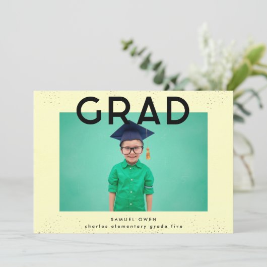 初等黒黄文字モダン2枚フォトグラード 案内状 (スタンド正面)