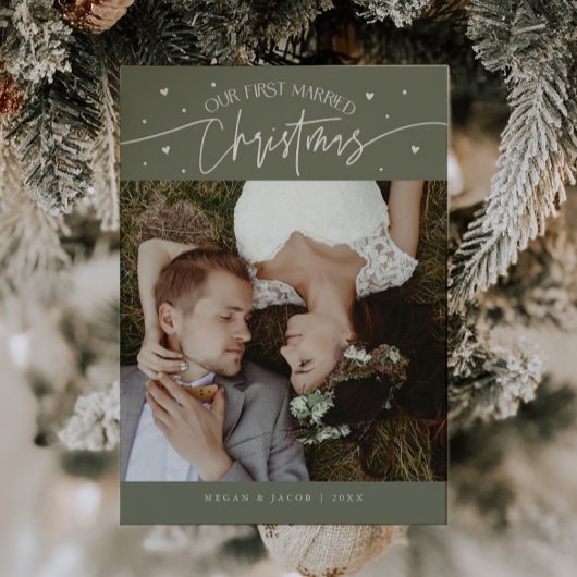 初結婚クリスマス 新婚フォト セージグリーン シーズンカード