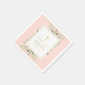 初聖体拝領式のピンクの花と緑 スタンダードカクテルナプキン (角)