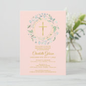 初聖体拝領式 グリーン ブッシュピンク ゴールド 招待状 (スタンド正面)