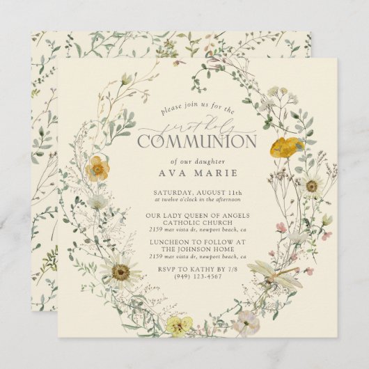 初聖体 ワイルドフラワー 夏 秋 招待状 (正面/裏面)