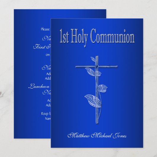 初聖体　青と白 招待状 (正面/裏面)