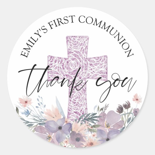 初聖霊紫の花ありがとう ラウンドシール (正面)