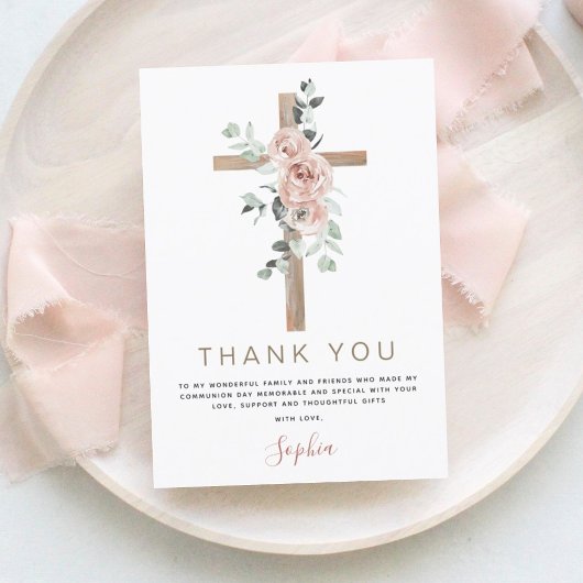 初聖餐式ピンクローズ サンキューカード