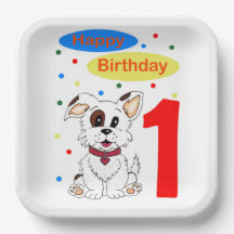 初誕生日おめでとう かわいい子犬とカラフルコンフェティ
