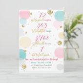 初誕生日の招待状ガールピンク金ゴールドミント 招待状 (スタンド正面)